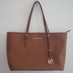 Michael Kors  Women's Jet Set Travel Large Tote  Brown Leather Shoulder Bag